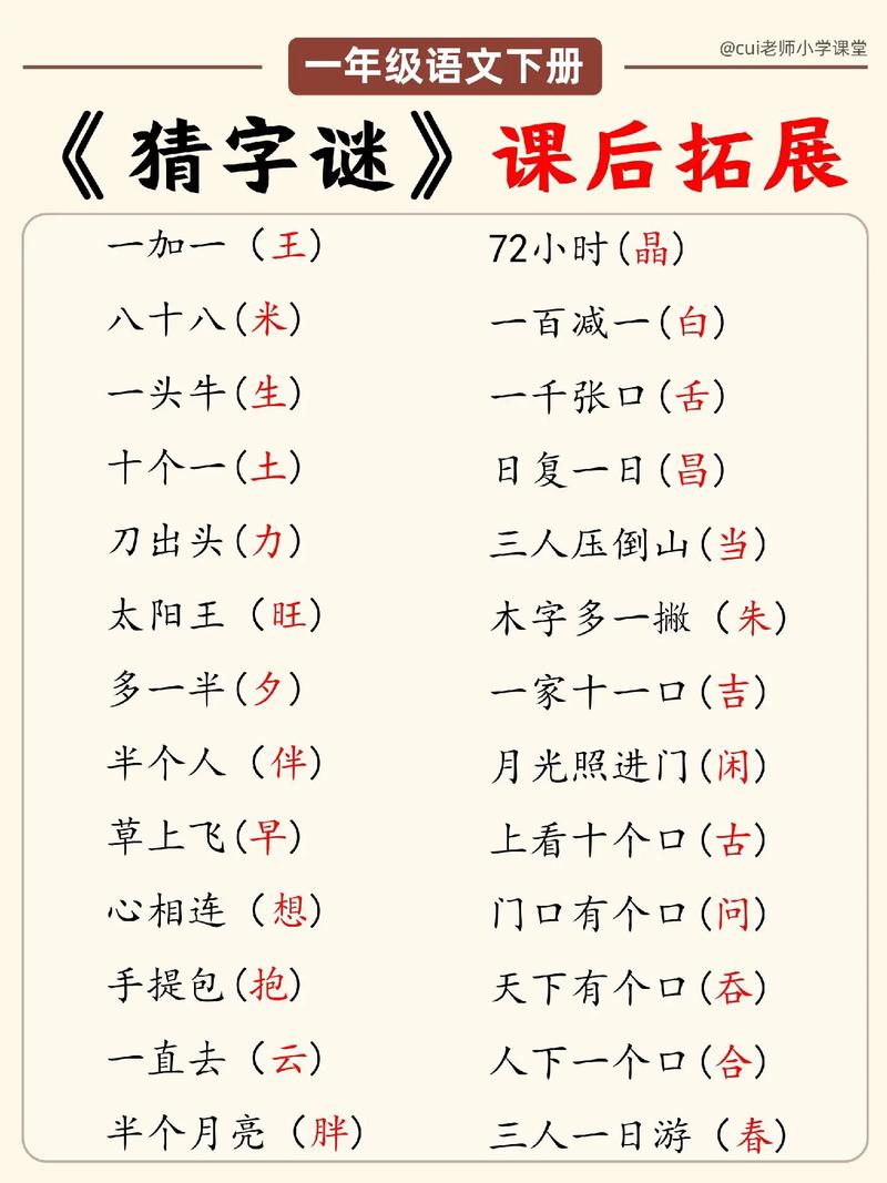 猜字谜的游戏,有谁知道答案啊?